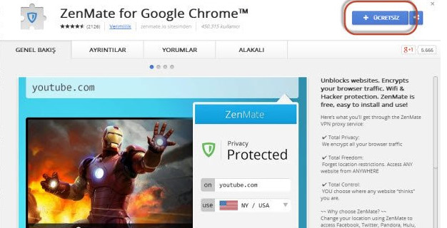 ZenMate VPN Mozilla, Opera ve Chrome Eklentisi